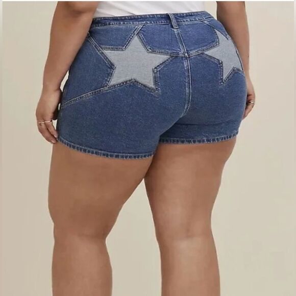 Torrid High Rise Shortie Denim Star Shorts - Picture 1 of 9